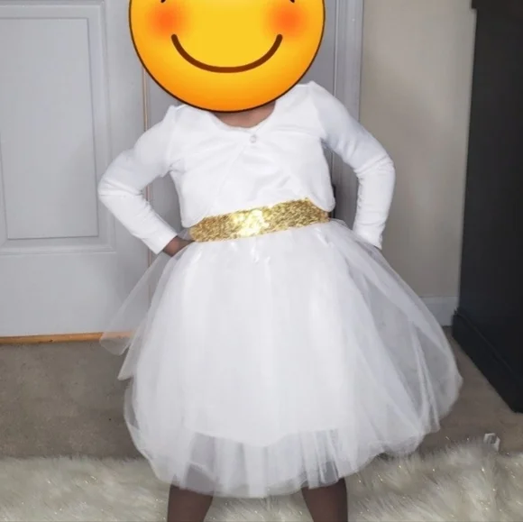 Formal White & Gold Toddler Dress - Picture 3 of 5
